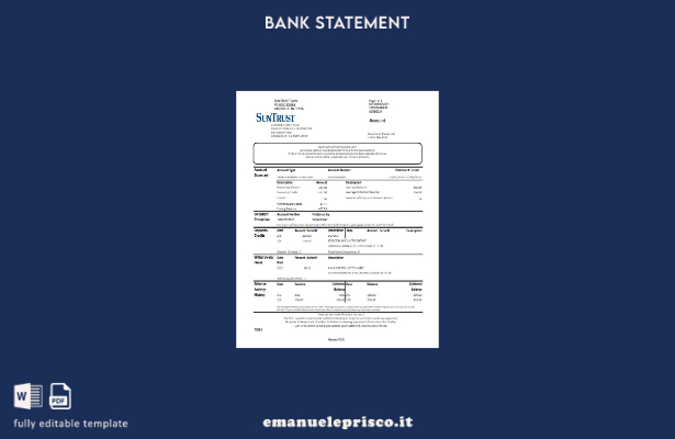 Modello Excel di estratto conto bancario USA Georgia SunTrust in stile verificat